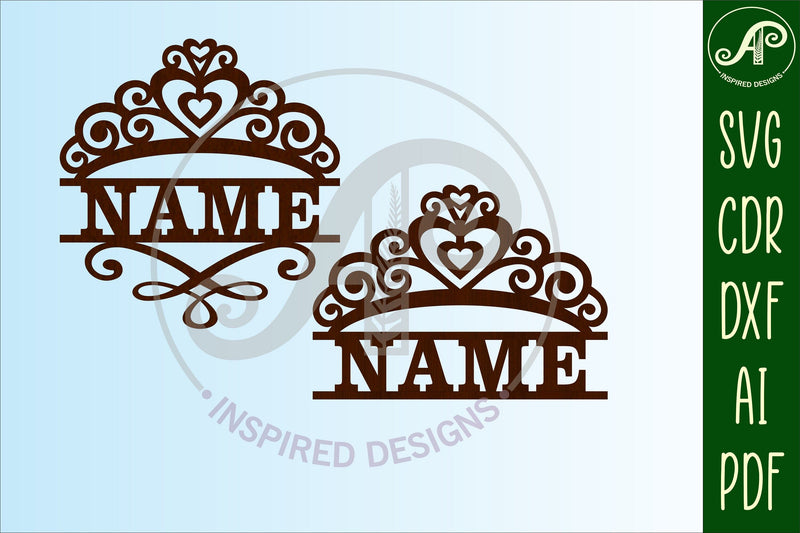 Princess crown name sign svg laser cut template - So Fontsy