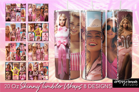 Princess Doll Tumbler Sublimation Bundle: Pink Tumbler Wrap Sublimation OrangeBrushStudio 