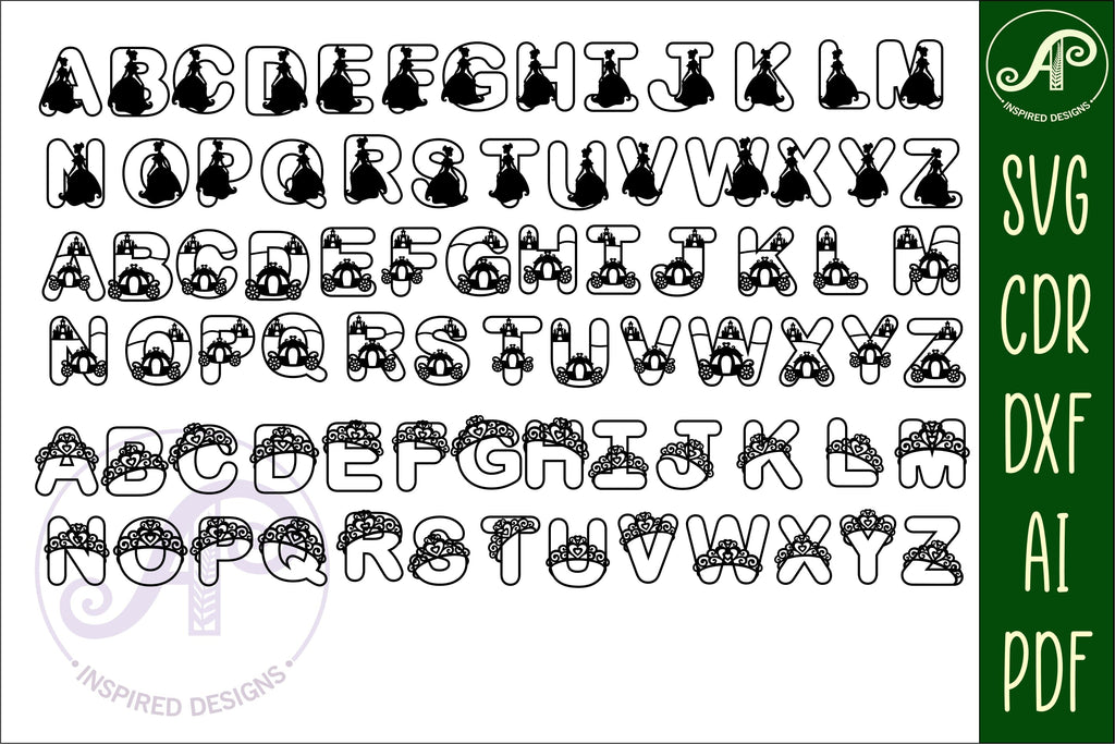 Princess Script Alphabet Princess letters alphabet set. 78 layered letters. - So Fontsy