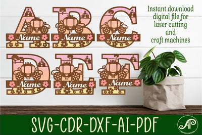 Princess monogram letter bundle Name signs SVG 3 layer SVG APInspireddesigns 