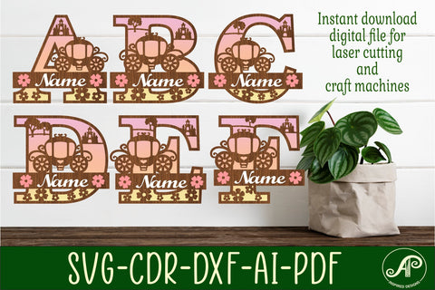 Princess monogram letter bundle Name signs SVG 3 layer SVG APInspireddesigns 