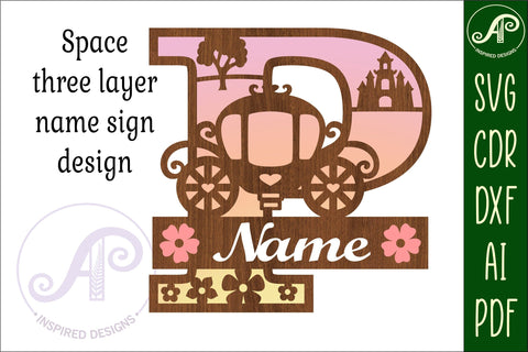 Princess monogram letter bundle Name signs SVG 3 layer SVG APInspireddesigns 