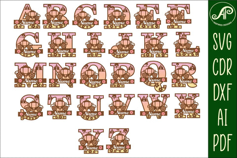 Princess monogram letter bundle Name signs SVG 3 layer SVG APInspireddesigns 