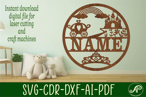 Princess name sign svg laser cut template SVG APInspireddesigns 