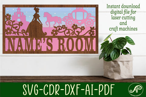 Princess scene name sign SVG 3 layer laser cut SVG APInspireddesigns 