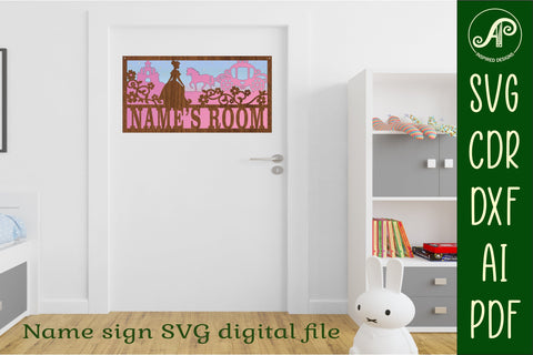 Princess scene name sign SVG 3 layer laser cut SVG APInspireddesigns 