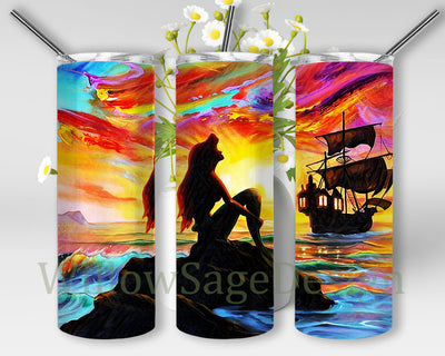 Princess Tumbler Design Png, Cartoon Characters 20oz Skinny Tumbler, Watercolor Princess Tumbler Wrap, Mermaid Sublimation Design for Straight, Digital Download Sublimation WillowSageDesign 