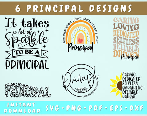 Principal SVG Bundle, 6 Designs, Principal Quotes SVG, Principal Cut Files, Principal Leopard SVG, It Takes A Lot Of Sparkle To Be A Principal SVG SVG HappyDesignStudio 