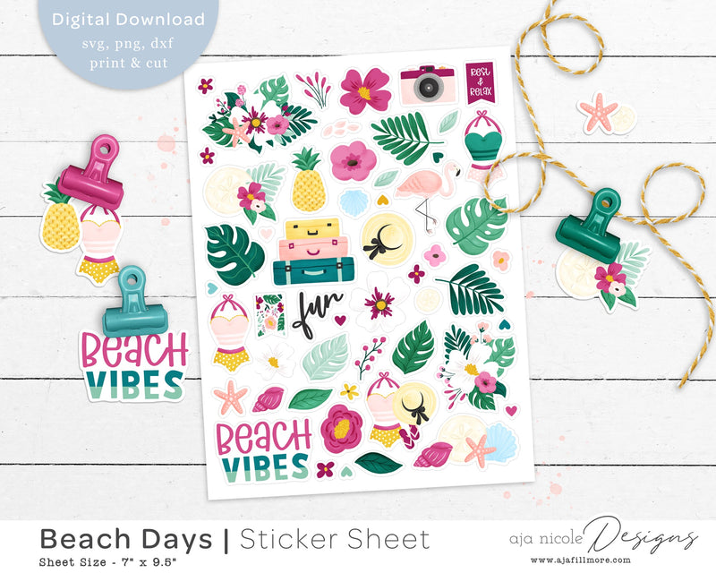 Print and Cut Beach Sticker Sheet SVG Aja Nicole Designs 