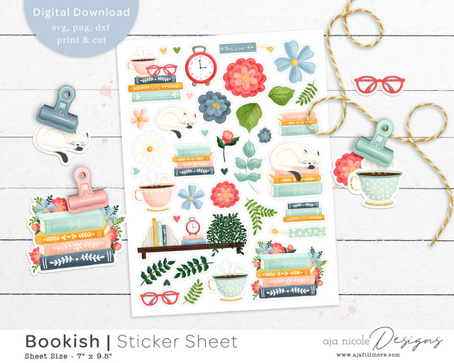 Print and Cut Book Sticker Sheet SVG Aja Nicole Designs 