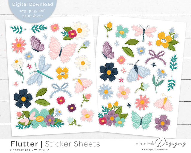 Print and Cut Butterfly Sticker Set SVG Aja Nicole Designs 