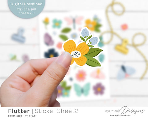 Print and Cut Butterfly Sticker Sheet SVG Aja Nicole Designs 