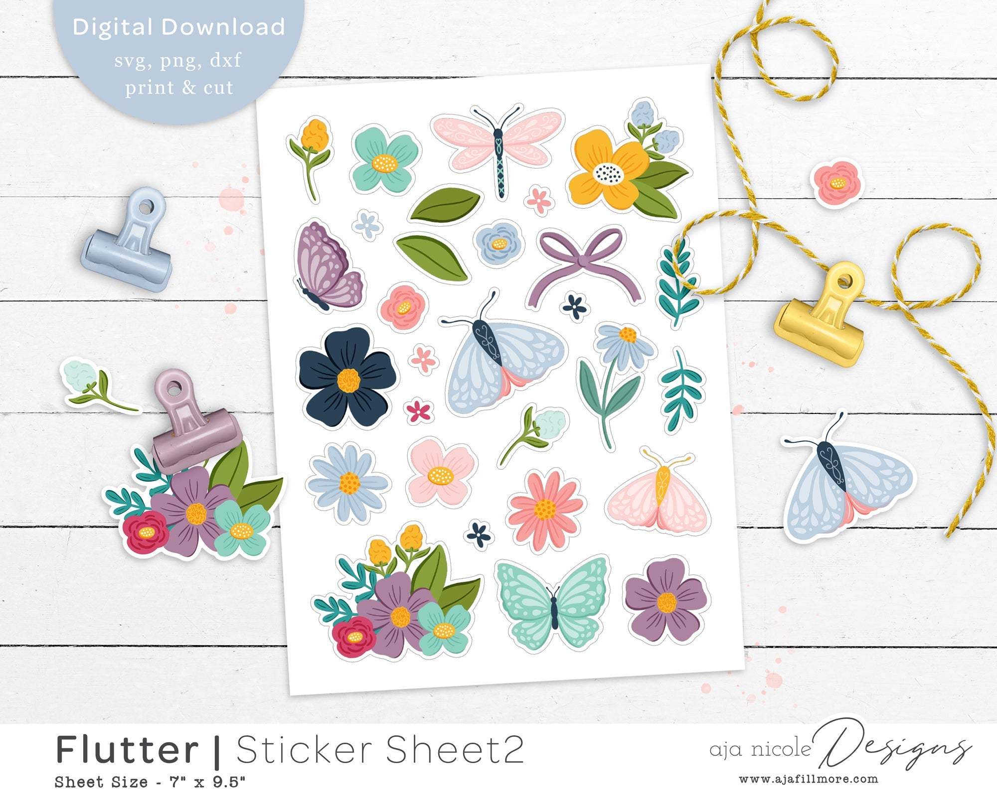 Thank You Stickers Round Stickers Bundle PNG Small business stickers 3D  Butterfly Printable stickers sheet PNG - So Fontsy