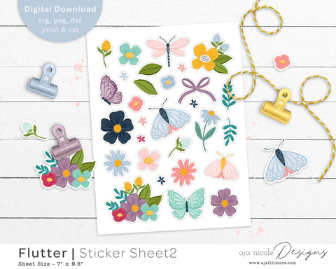 Print and Cut Butterfly Sticker Sheet SVG Aja Nicole Designs 