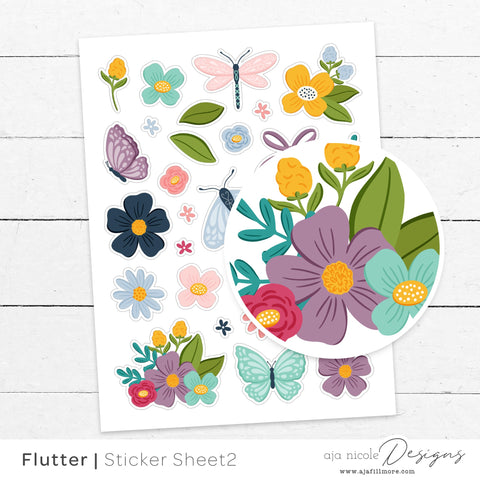 Flower Print and Cut Sticker Set - So Fontsy