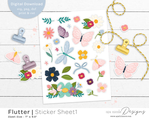 Print and Cut Butterfly Sticker Sheet SVG Aja Nicole Designs 