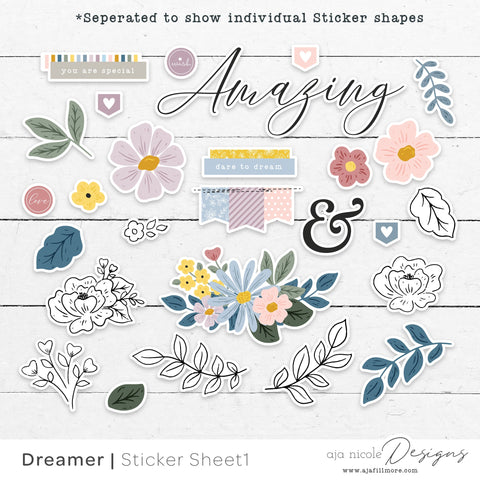 Print and Cut BW Floral Sticker Sheet Set SVG Aja Nicole Designs 