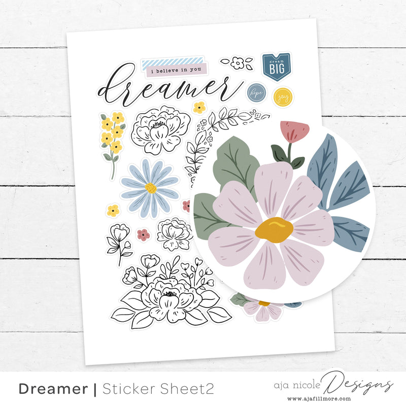 Print and Cut BW Floral Sticker Sheet - So Fontsy
