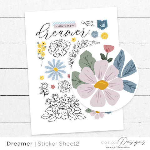 Print and Cut BW Floral Sticker Sheet SVG Aja Nicole Designs 