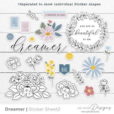 Print and Cut BW Floral Sticker Sheet SVG Aja Nicole Designs 