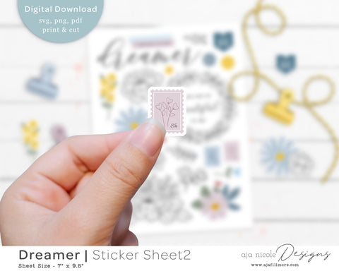 Print and Cut BW Floral Sticker Sheet SVG Aja Nicole Designs 