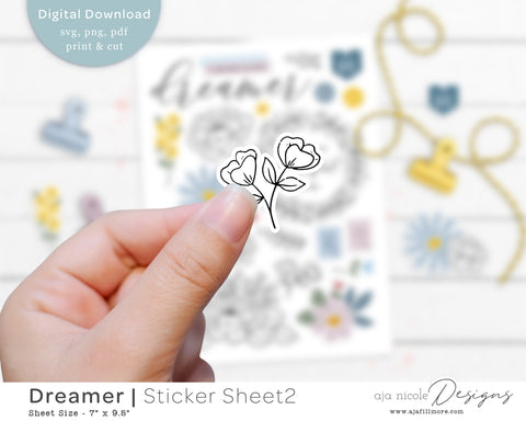 Print and Cut BW Floral Sticker Sheet SVG Aja Nicole Designs 