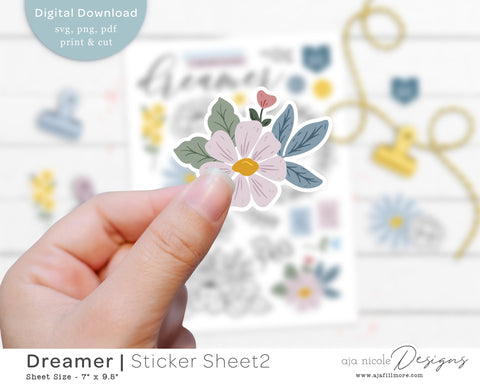Print and Cut BW Floral Sticker Sheet SVG Aja Nicole Designs 