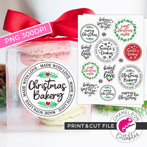 Print and Cut Christmas Baking Stickers Bundle PNG Sublimation Chameleon Cuttables 