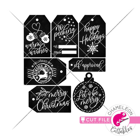 Print and Cut Christmas Chalkboard Tags Bundle PNG Sublimation Chameleon Cuttables 
