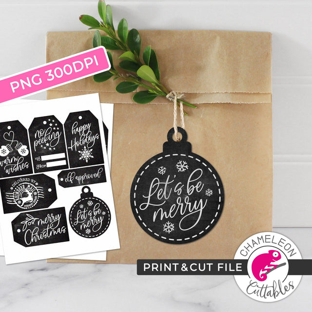 Print and Cut Christmas Chalkboard Tags Bundle PNG Sublimation Chameleon Cuttables 