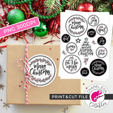 Print and Cut Christmas Stickers Bundle PNG Sublimation Chameleon Cuttables 
