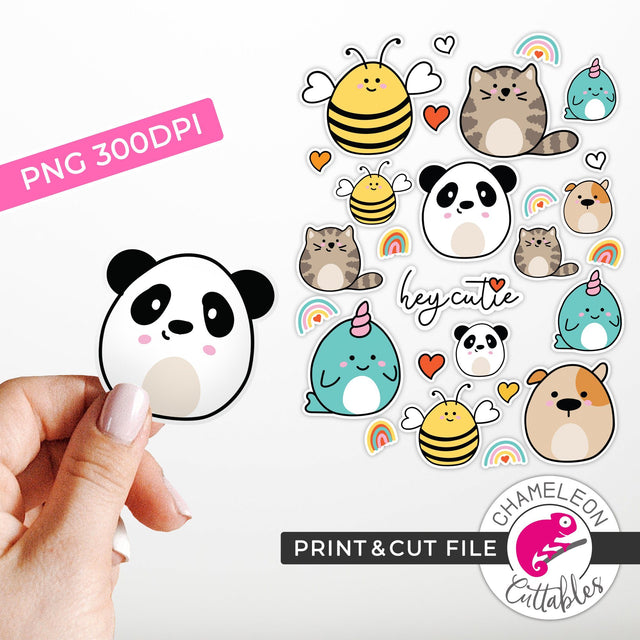 Print and Cut Cute Animal Stickers PNG Sublimation Chameleon Cuttables 
