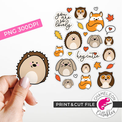 Print and Cut Fall Animal Stickers PNG Sublimation Chameleon Cuttables 