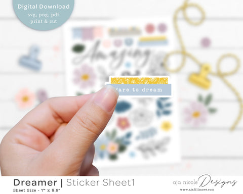 Print and Cut Floral Sticker Sheet SVG Aja Nicole Designs 