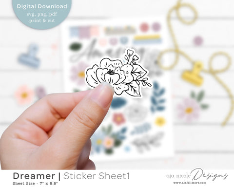 Print and Cut Floral Sticker Sheet SVG Aja Nicole Designs 