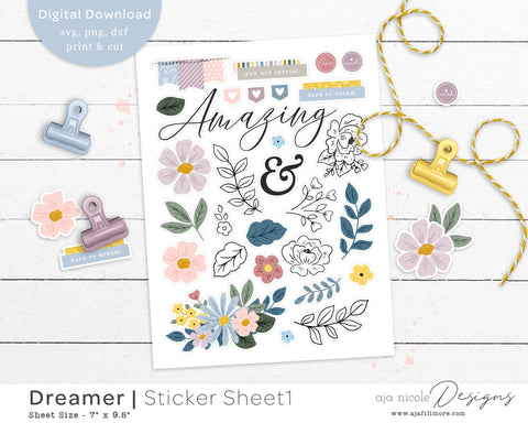 Print and Cut Floral Sticker Sheet SVG Aja Nicole Designs 