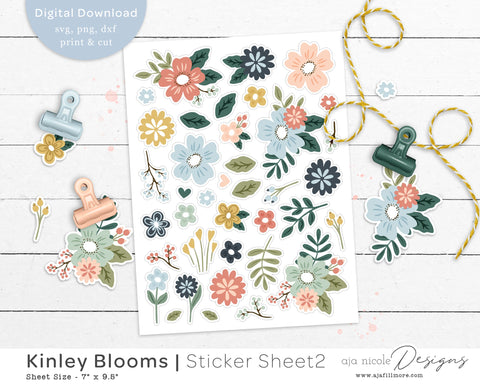 Print and Cut Flower Sticker Sheet SVG Aja Nicole Designs 