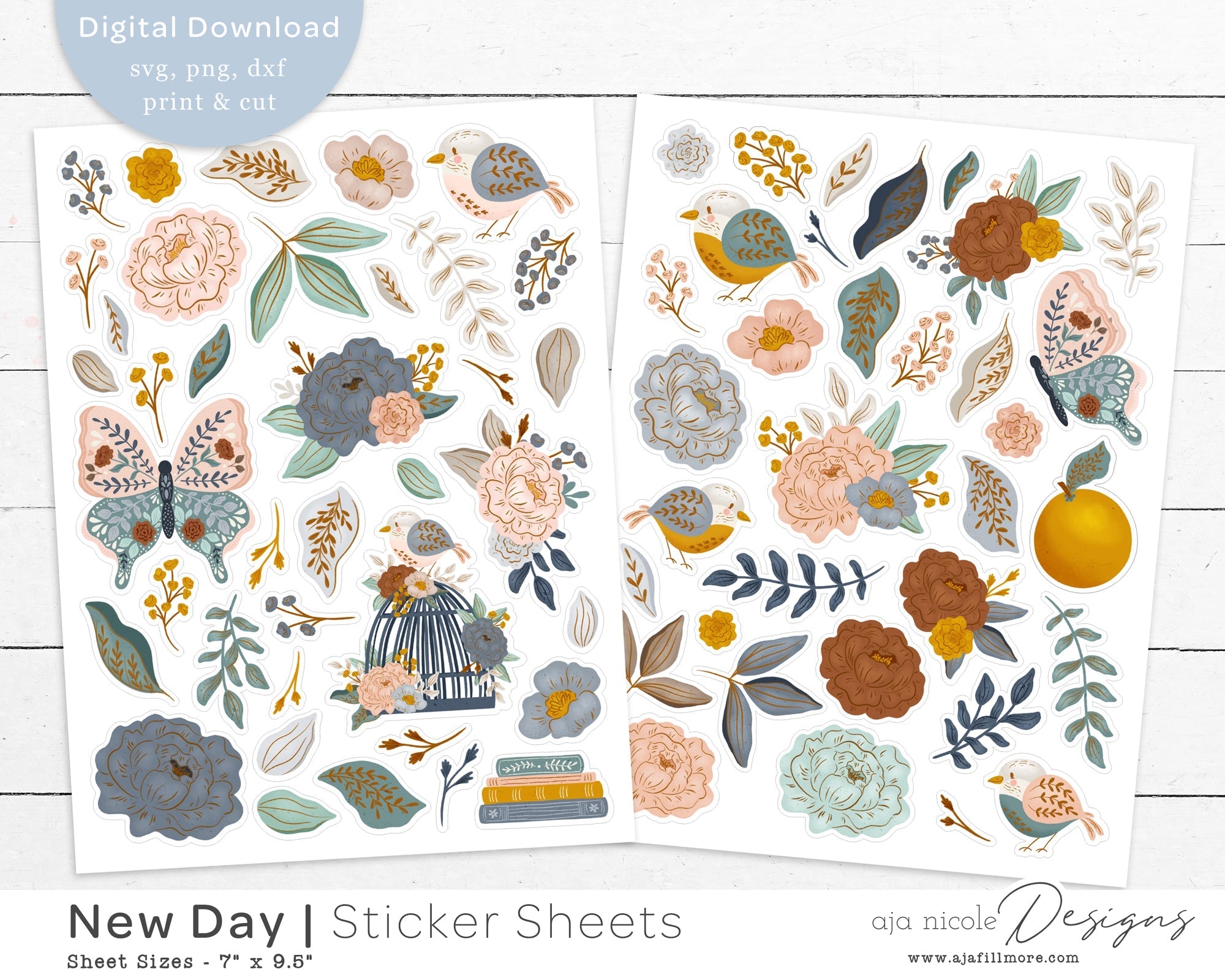 Flower Print and Cut Sticker Set - So Fontsy