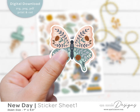 Print and Cut Flower Sticker Sheet SVG Aja Nicole Designs 