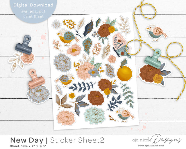 Print and Cut Flower Sticker Sheet SVG Aja Nicole Designs 