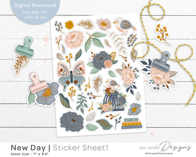 Print and Cut Flower Sticker Sheet SVG Aja Nicole Designs 