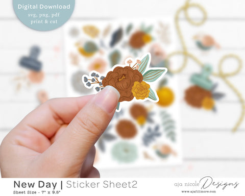 Print and Cut Flower Sticker Sheet SVG Aja Nicole Designs 
