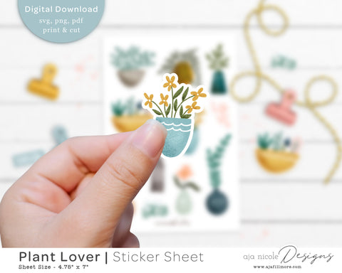 Print and Cut Plant Sticker Sheet SVG Aja Nicole Designs 