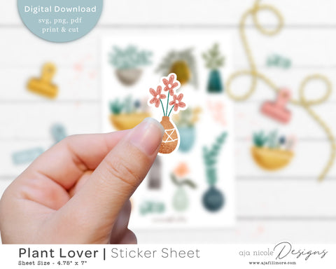 Print and Cut Plant Sticker Sheet SVG Aja Nicole Designs 