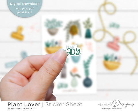 Print and Cut Plant Sticker Sheet SVG Aja Nicole Designs 