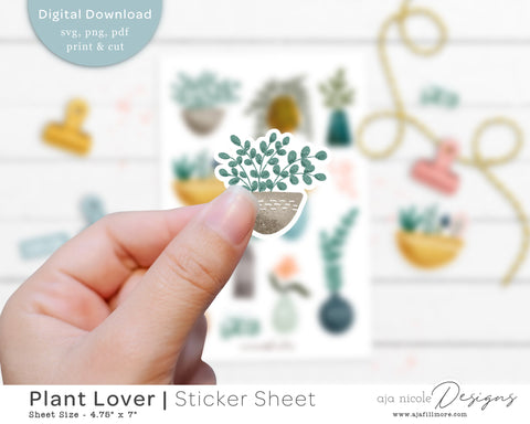 Print and Cut Plant Sticker Sheet SVG Aja Nicole Designs 