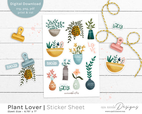 Print and Cut Plant Sticker Sheet SVG Aja Nicole Designs 