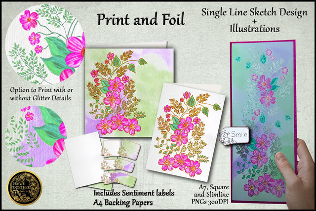 Print and Foil | Single line Sketch - Primrose and Ferns Sketch DESIGN DrawnTogether with love 