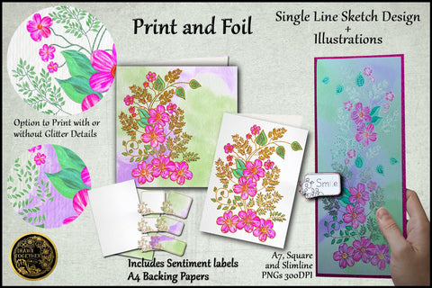 Print and Foil | Single line Sketch - Primrose and Ferns Sketch DESIGN DrawnTogether with love 