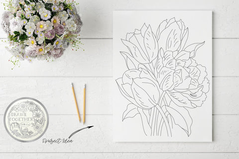 Print Foil and Sketch Bundle - Bunch of Tulips Sketch DESIGN DrawnTogether with love 